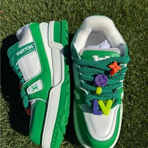 Louis Vuitton Men’s Green & White LV Sneaker with Colorful Lace Charms